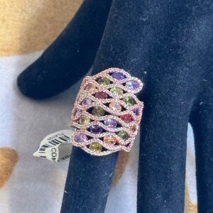 925 Cubic Zirconia  Multicolor Gemstone Ring Size 7